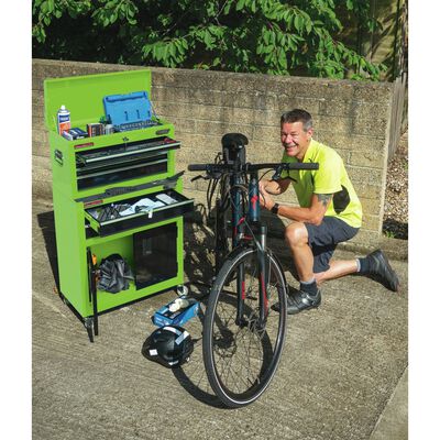 Draper Tools Armario y caja herramientas ruedas verde 61,6x33x99,8cm