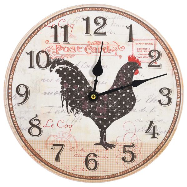 vidaXL Reloj de pared con dise&ntilde;o de gallo multicolor MDF 30 cm