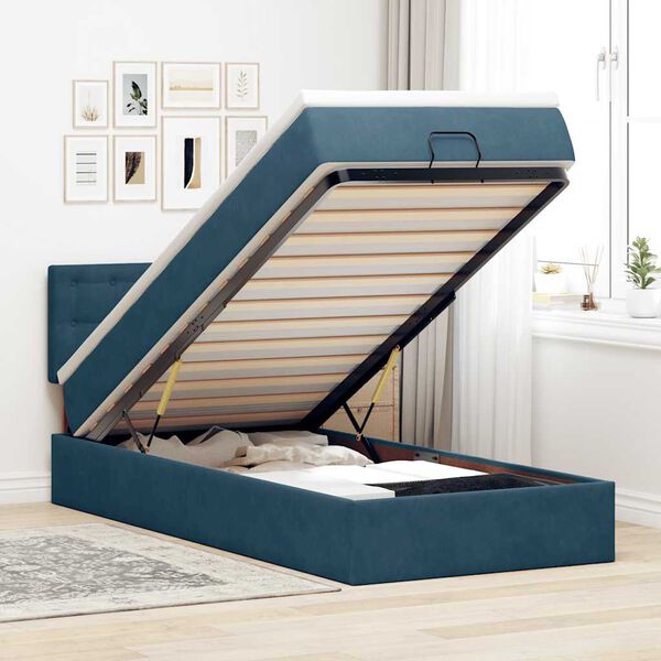 vidaXL Estructura de cama otomana colch&oacute;n terciopelo azul oscuro