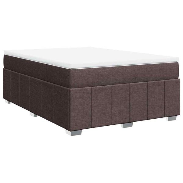 vidaXL Cama box spring con colch&oacute;n tela marr&oacute;n oscuro 140x190 cm