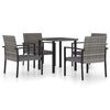 vidaXL Juego de comedor para jard&iacute;n 5 piezas rat&aacute;n sint&eacute;tico gris