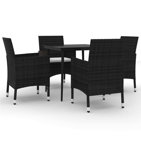 vidaXL Set comedor de jard&iacute;n 5 pzas y cojines rat&aacute;n sint&eacute;tico y vidrio