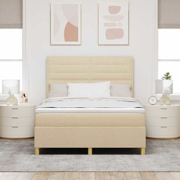 vidaXL Cama tipo Box Spring con colch&oacute;n Crema 140 x 190 cm tela
