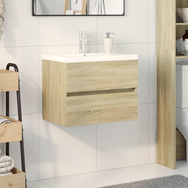 vidaXL Set de mueble de ba&ntilde;o 2 piezas cer&aacute;mica y madera de ingenier&iacute;a