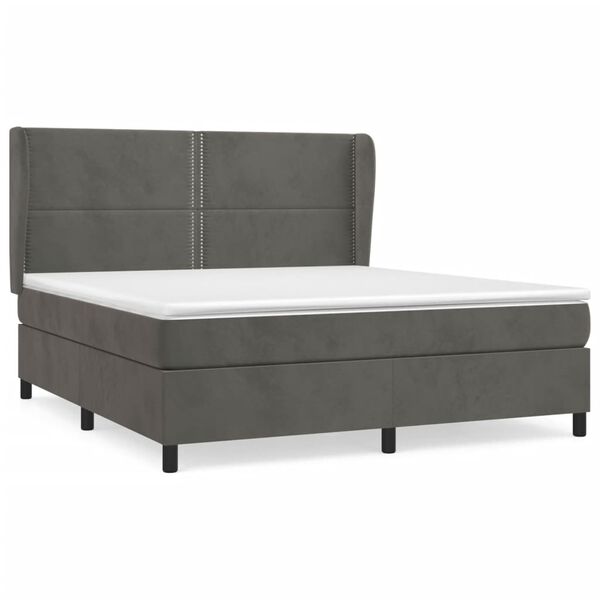 vidaXL Cama box spring con colch&oacute;n terciopelo gris oscuro 160x200 cm