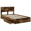 vidaXL Cama con almacenamiento con cabecera Roble ahumado 135 x 190 cm