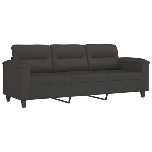 vidaXL Sof&aacute; 3 plazas almohadas y cojines microfibra gris oscuro 180 cm