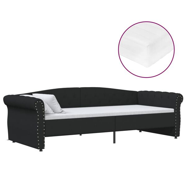vidaXL Sof&aacute; cama con colch&oacute;n USB de tela negro 90x200 cm