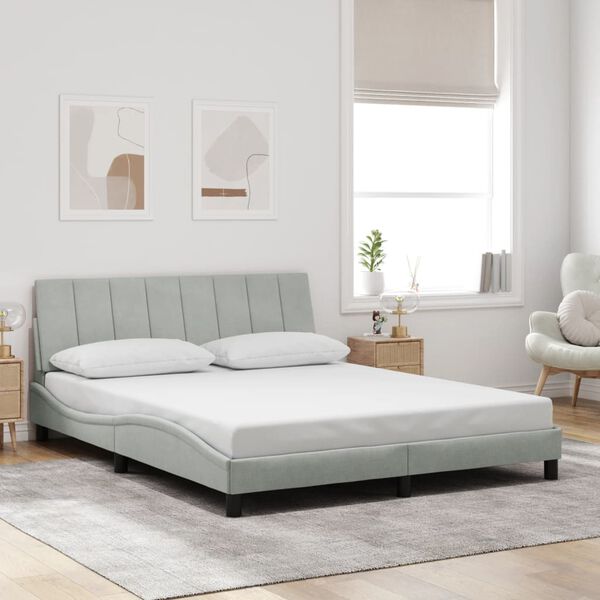 vidaXL Estructura de cama sin colch&oacute;n Hanko terciopelo gris claro 160x200 cm