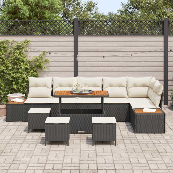 vidaXL Conjunto de sof&aacute;s de jard&iacute;n 10 pcs Negro rat&aacute;n sint&eacute;tico