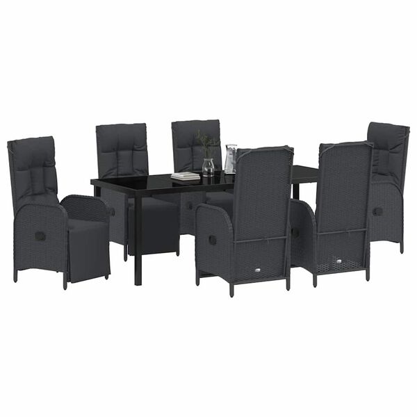 vidaXL Conjunto de Comedor de Jard&iacute;n 7 pcs Negro rat&aacute;n sint&eacute;tico