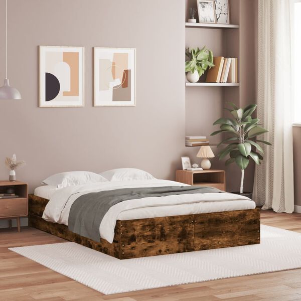 vidaXL Cama con cajones madera de ingenier&iacute;a roble ahumado 120x200 cm