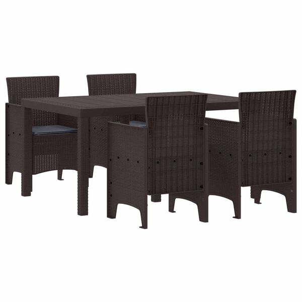 vidaXL Conjunto de Comedor de Jard&iacute;n 5 pcs Marr&oacute;n Ratan Polt