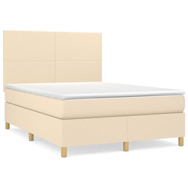 vidaXL Cama box spring con colch&oacute;n tela color crema 140x190 cm