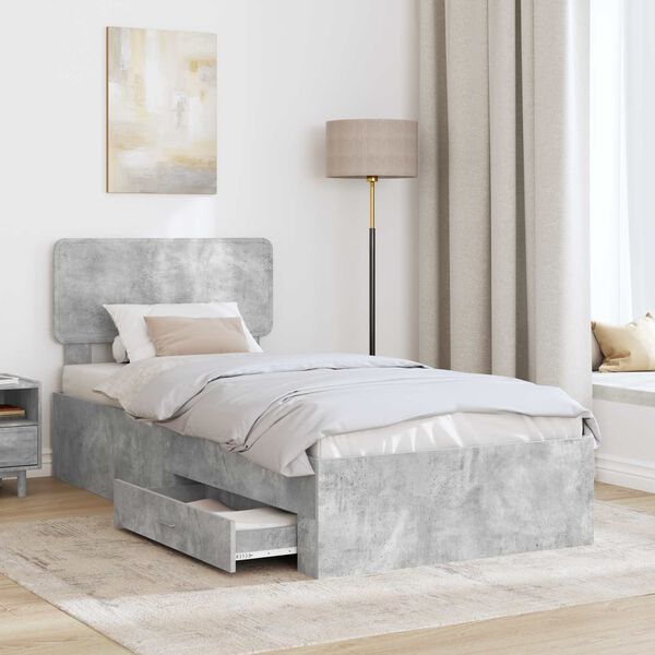 vidaXL Estructura de cama con cabecera Gris Concreto 90 x 190 cm