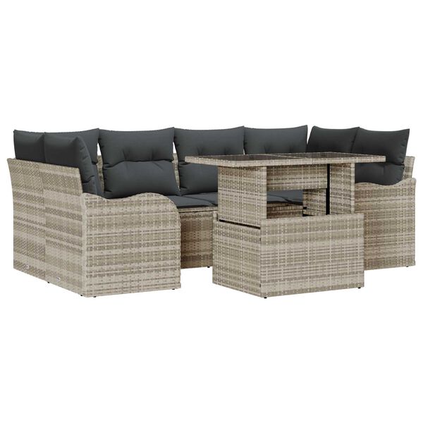 vidaXL Conjunto de sof&aacute; de jard&iacute;n 7 pcs Gris claro Rattan de Poli&eacute;ster