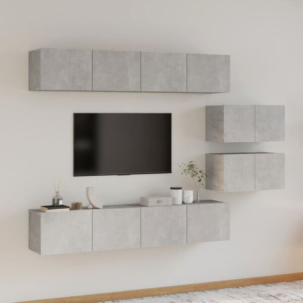 vidaXL Set de muebles de TV 6 pzas madera contrachapada gris hormig&oacute;n