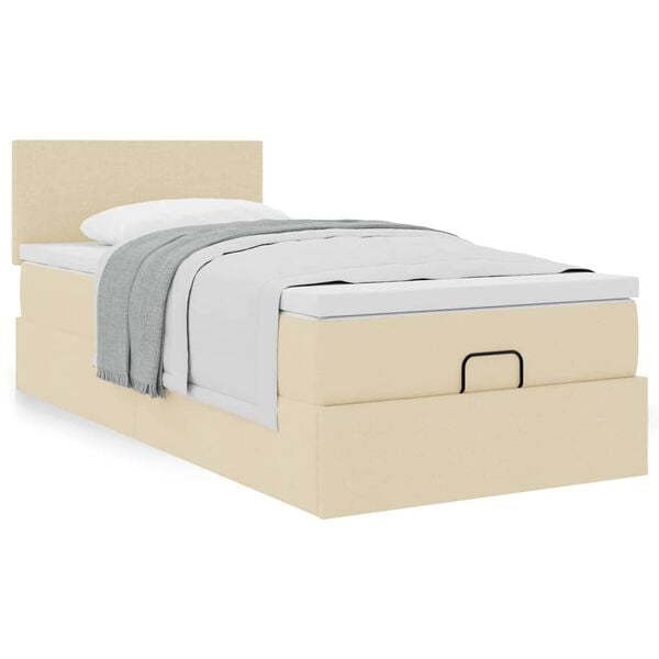 vidaXL Estructura de cama otomana con colch&oacute;n tela crema 90x190cm