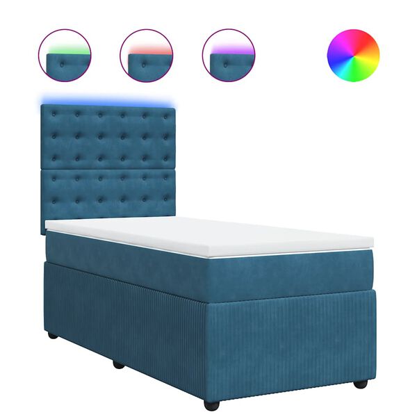 vidaXL Cama box spring con colch&oacute;n terciopelo azul 90x200 cm