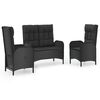 vidaXL Set comedor de jard&iacute;n 3 pzas con cojines rat&aacute;n sint&eacute;tico negro