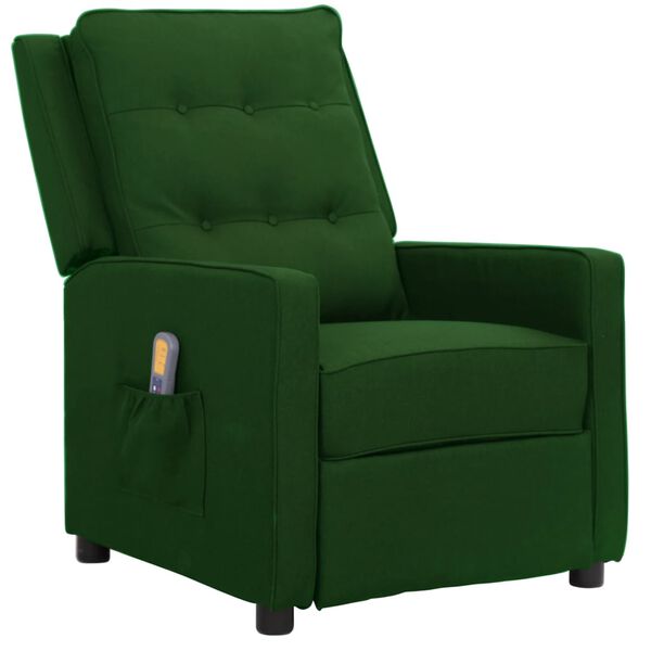 vidaXL Sill&oacute;n de masaje de tela verde oscuro