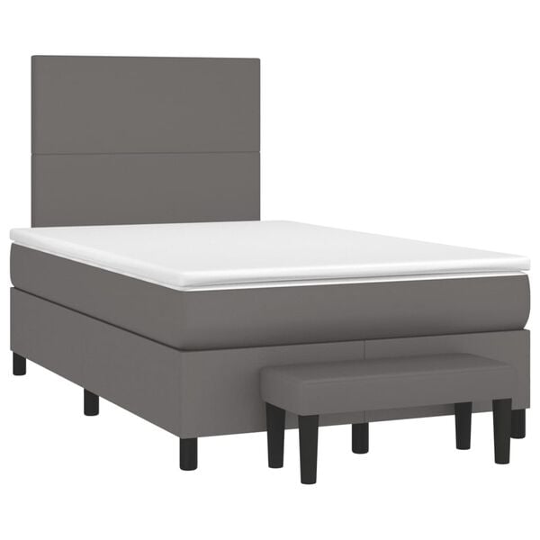 vidaXL Cama box spring con colch&oacute;n cuero sint&eacute;tico gris 120x190 cm