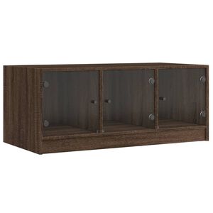 vidaXL Mesa de centro con puertas de vidrio marr&oacute;n roble 102x50x42 cm