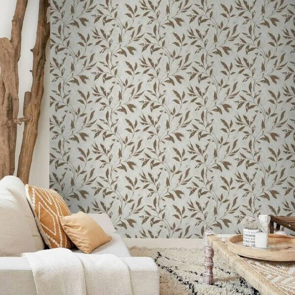 DUTCH WALLCOVERINGS Papel pintado Leafs beige y marr&oacute;n