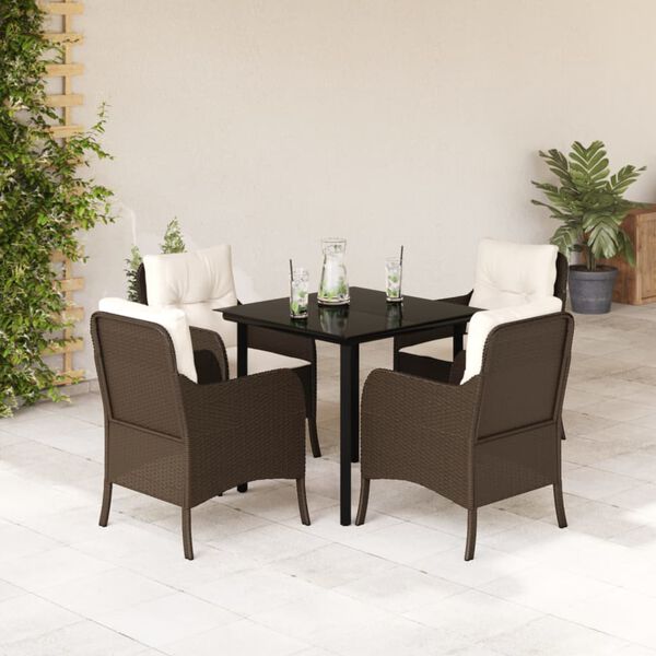 vidaXL Set comedor de jard&iacute;n 5 piezas y cojines rat&aacute;n sint&eacute;tico marr&oacute;n