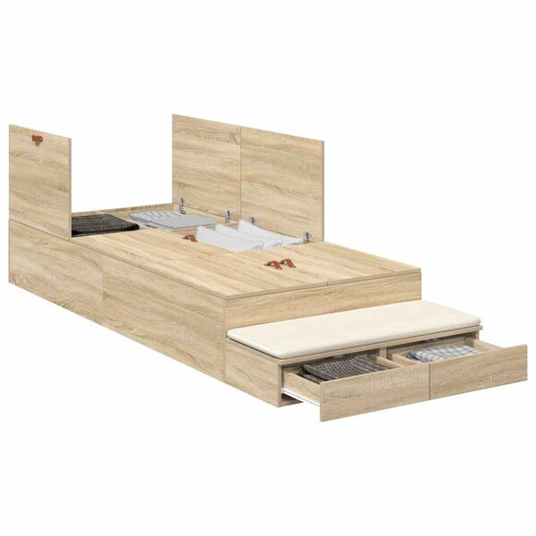 vidaXL Cama con almacenamiento Roble Sonoma 90 cm Madera contrachapada