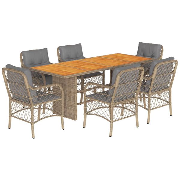 vidaXL Set comedor de jard&iacute;n 7 pzas con cojines rat&aacute;n sint&eacute;tico beige