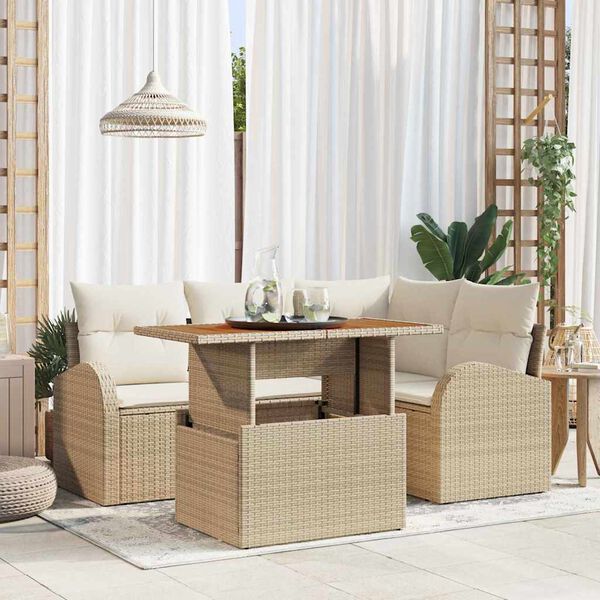 vidaXL Conjunto de sof&aacute; de jard&iacute;n 5 pcs Beige Polirat&aacute;n