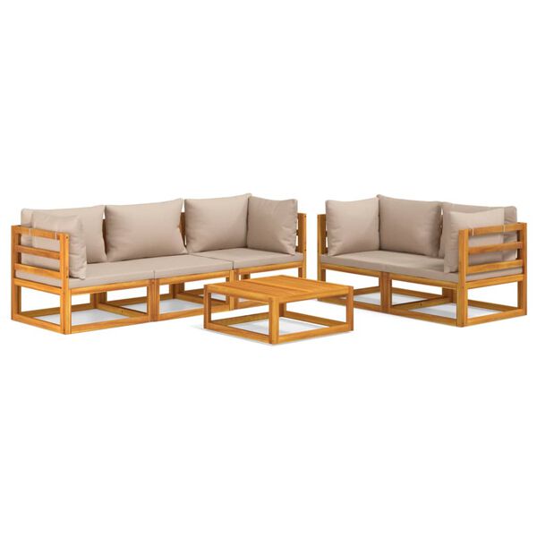 vidaXL Set muebles de jardín 6 pzas madera maciza y cojines gris taupé
