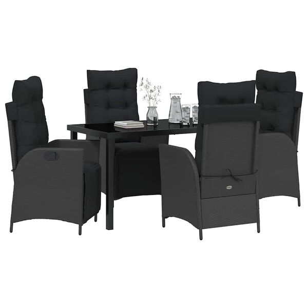 vidaXL Conjunto de Comedor de Jard&iacute;n 5 pcs Negro rat&aacute;n sint&eacute;tico