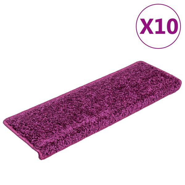 vidaXL Alfombrillas para escaleras 10 unidades 65x21x4 cm violeta borde rectangular