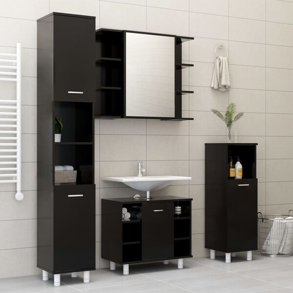 vidaXL Juego de muebles de ba&ntilde;o 3 pzas madera ingenier&iacute;a negro