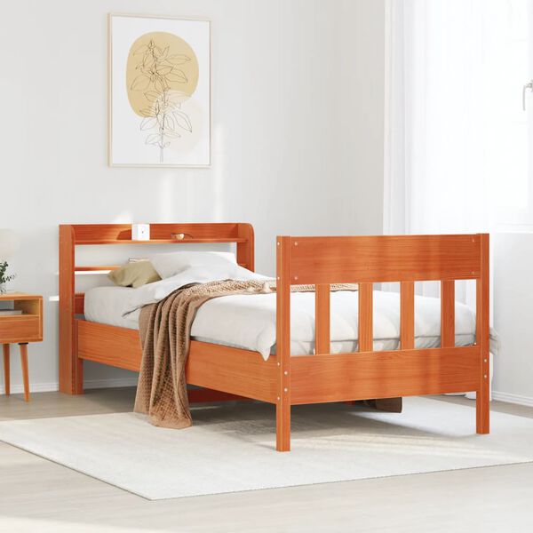 vidaXL Estructura de cama sin colch&oacute;n madera maciza marr&oacute;n 90x190 cm