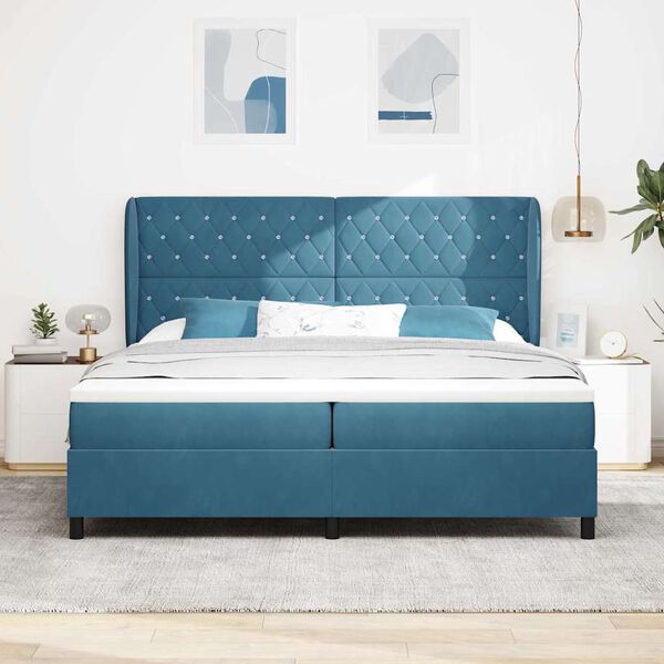 vidaXL Cama tipo Box Spring Azul Oscuro 200 x 200 cm Poli&eacute;ster