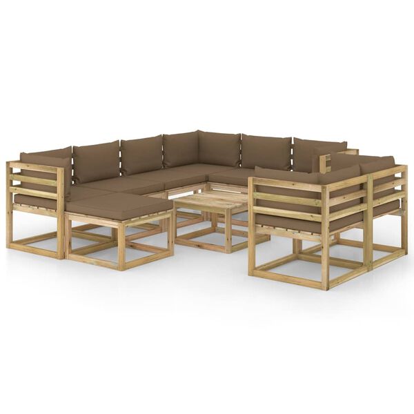 vidaXL Set de muebles de jard&iacute;n 10 pzas con cojines madera impregnada