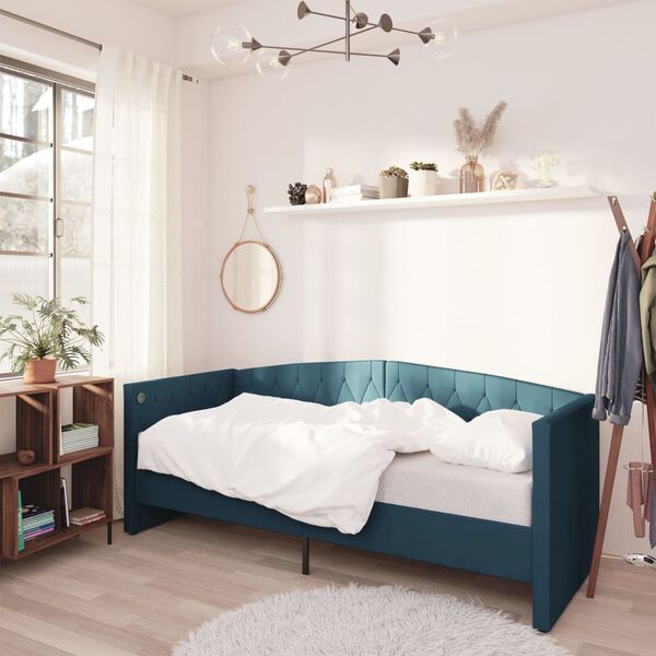vidaXL Sof&aacute; cama con colch&oacute;n USB de terciopelo azul 90x200 cm