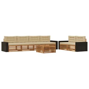 vidaXL Conjunto de sof&aacute;s de exterior 7 uds. Natural y Beige Poli&eacute;ster