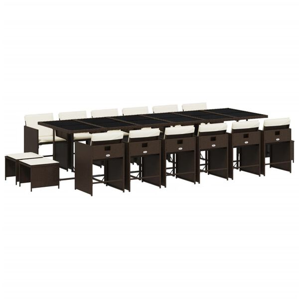 vidaXL Set de muebles jard&iacute;n 17 pzas y cojines rat&aacute;n sint&eacute;tico marr&oacute;n