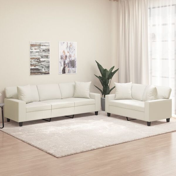 vidaXL Juego de sof&aacute;s con cojines 2 piezas cuero sint&eacute;tico crema