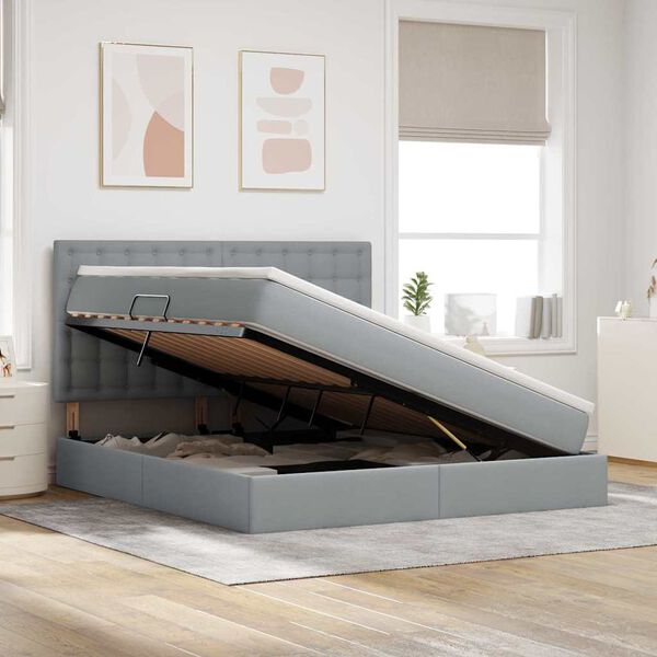 vidaXL Cama con almacenamiento y colch&oacute;n Gris Claro 160 x 200 cm