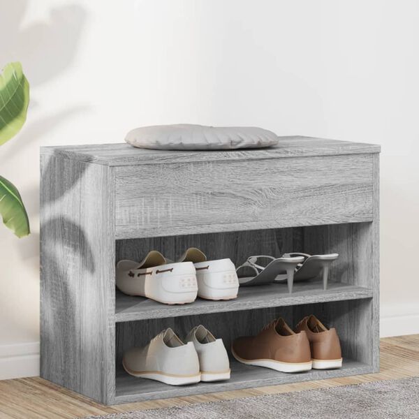 vidaXL Banco zapatero madera contrachapada gris Sonoma 60x30x45 cm