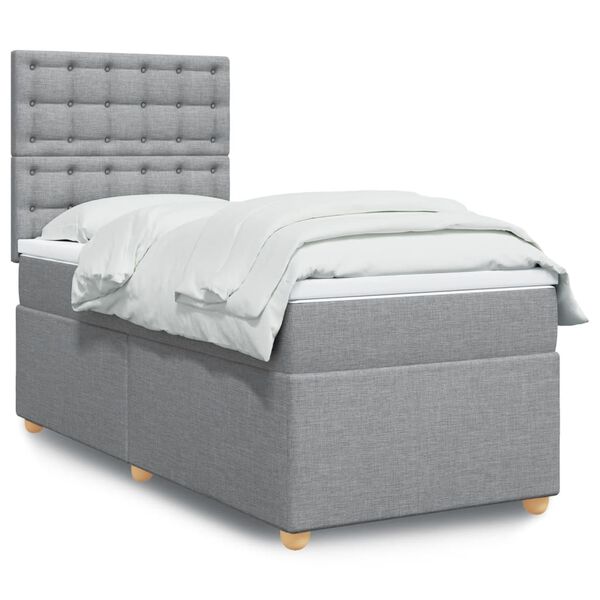 vidaXL Cama box spring con colch&oacute;n tela gris claro 90x200 cm