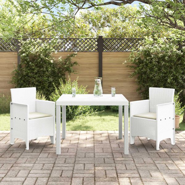 vidaXL Conjunto de Comedor de Jardín 3 pcs Blanco Ratan Polt