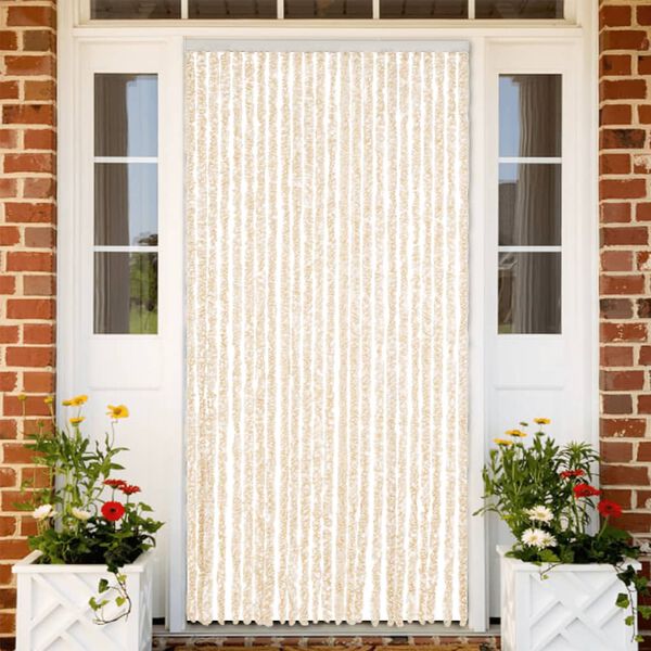 vidaXL Cortina antimoscas chenilla beige y blanco 100x220 cm