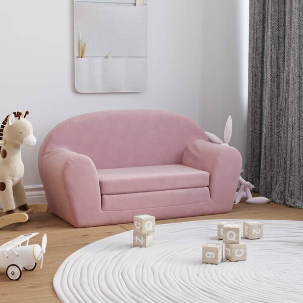 vidaXL Sof&aacute; cama infantil 2 plazas felpa suave rosa