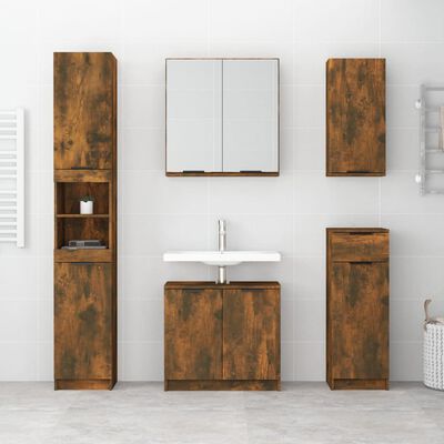 vidaXL Set muebles de baño 5 piezas madera contrachapada roble ahumado